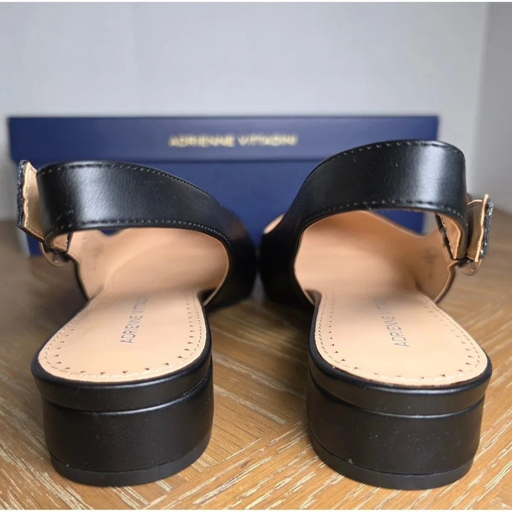 Adrienne Vittadini Papina Black Slingback Pointed Toe Block Heel Pumps Womens 8M